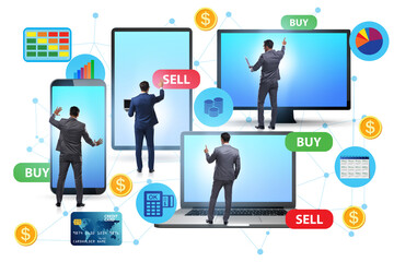 Online currency trading concept with business people