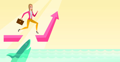 Asian businesswoman sitting on arrow going to success. A successful businesswoman flying up on the big arrow