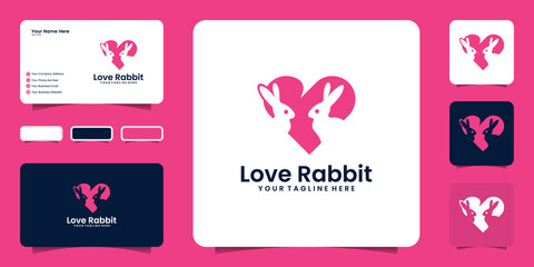 modern two bunny shaped love logo design inspiration, for pets, animal lovers and pet shops