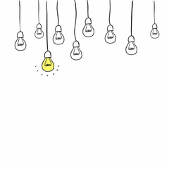 Fototapeta na wymiar Light bulbs hand drawing yellow light