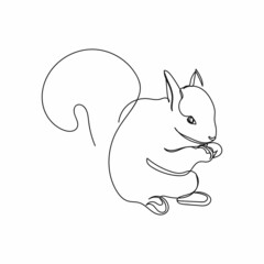 Vector continuous one single line drawing icon of animal concept squirrel in silhouette on a white background. Linear stylized.