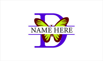 D Alphabet Butterfly abstract monogram vector logo template
