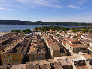 Panoramic view of the roofs of the village of Saint Chamas. Provence.
