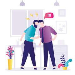 Two businessman quarreling in cabinet. Conflict between colleagues. Business disagreements and problems at work