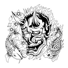 Fototapeta premium Oni mask with koi fish Vector