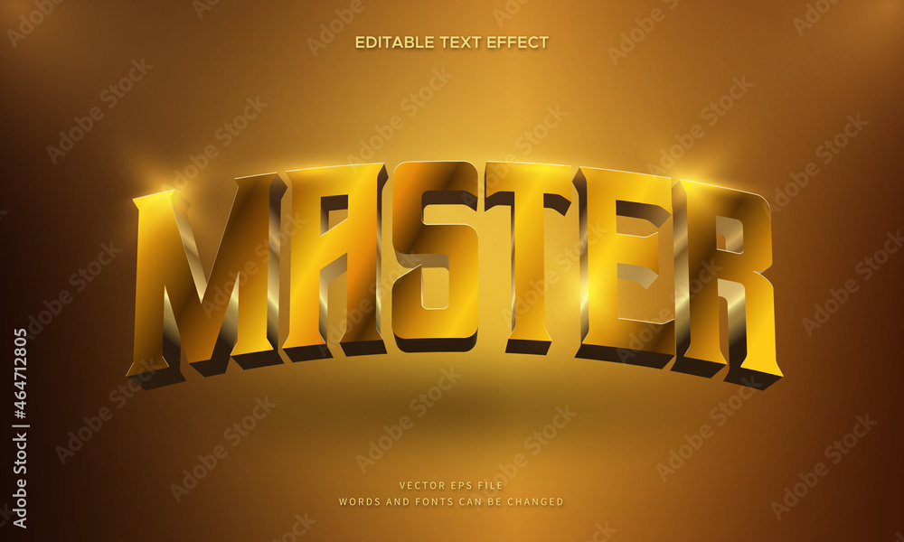 Aufkleber master text effect. editable elegant 3d gold font style perfect for logotype, title or heading text.