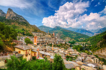 Fototapeta na wymiar View of the City of Tende and Its Surroundings, Alpes-Maritimes, Provence, France