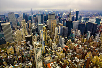 Birdseye View of Midtown Manhattan, New York, on a Foggy Day