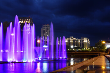 Obraz premium illuminated fountains in the night city of Yekaterinburg, Russia