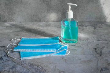 Medical masks and antiseptic. COVID-19