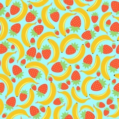 Sweet and cute banana and strawberry seamless pattern design. Surface pattern design. It can be used as printable for different products.