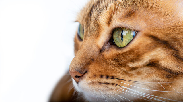 Cropped view of adorable golden bengal cat looking away