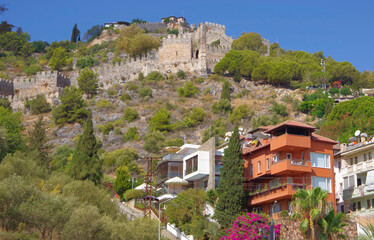 Turkey. Antalya. 09.15.21. View of the resort town on the Mediterranean coast. Houses on the slopes...
