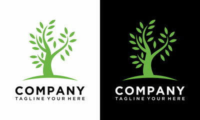 Tree Logo abstract design vector template Negative space style. Eco Green Organic Plant Logotype concept icon. on a black and white background.