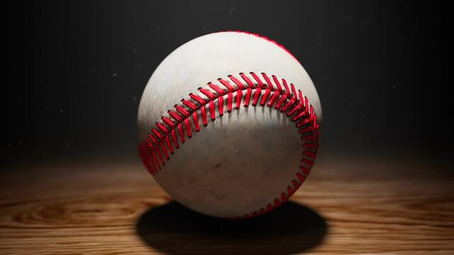Astonish animation of baseball. An isolated leather ball on the dark background