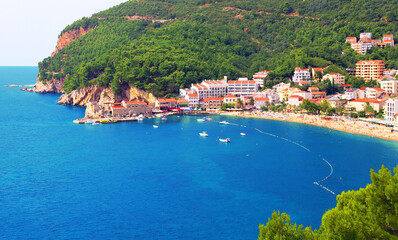 View of the Bay and beach of Petrovac. Montenegro - obrazy, fototapety, plakaty