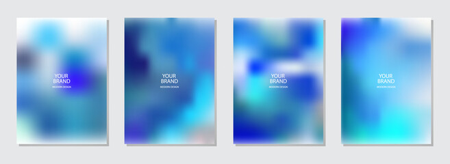 Naklejka premium Geometric art cover design set, vertical templates collection. Watercolor backgrounds in various blue shades for business background, magazine layout, brochure, booklet, flyer.