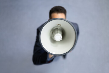 Megaphone Attention Concept. Man Shouting