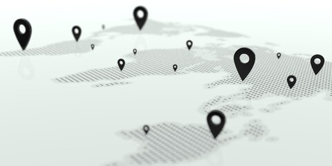 world travel map pin on world map global global business communication 3d illustration