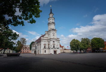 Fototapeta na wymiar Kaunas Town Hall Square with the Old Town Hall and St. Francis Xavier Church - Kaunas, Lithuania