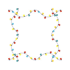 Frame with festive Christmas garlands and light bulbs. Border for New Year and Winter Holidays