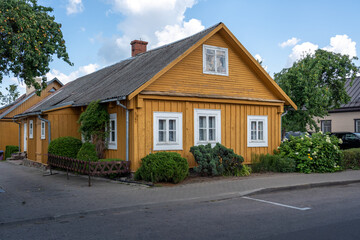 Fototapeta na wymiar Typical Karaite Triple Windowed house - Trakai, Lithuania