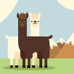 cartoon llamas and mountains
