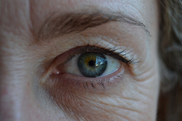 Imagen del ojo azul y verde de una mujer mayor dando sensación de calma y profundidad.