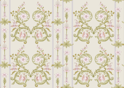 Seamless pattern, background. Colored vector illustration. In baroque, rococo, victorian, renaissance medieval style. In decorative style. Ethnic patterned ornate hand drawn.