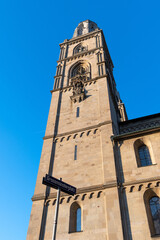 Zurich, Switzerland, September 4, 2021 Muenster church in the city center
