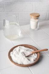 food supplement collagen in the form of powder for dissolving in water. natural composition. benefits for the face and body