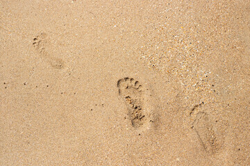 Fine sea sand with footprints. Travel and tourism. Template for text