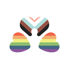 LGBTQ plus hearts vector flat illustration. Colorful rainbow hearts, lesbian, gay, bisexual, transgender, and queer people movement flag. Tolerance, equal rights for gay and lesbian people.