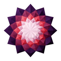 Purple red origami flower pattern mandala style. 3D geometric shapes. Element design for publication, cover, card, poster, fabric, flyer, banner, wall. Vector illustration.