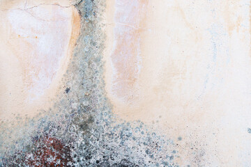 Old Beige, Weathered, Concrete, Wall With Small Cracks, Rust and Damages. Time Shattered Plaster. Grunge Background
