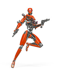 droid soldier is standing up like a super hero in action and holding a pistol