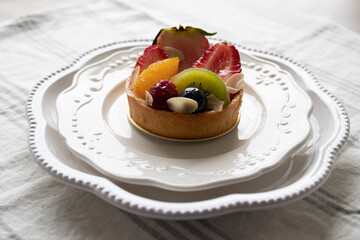 Mixed Fruit Tart on White background