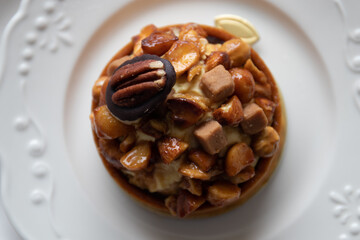 Close up Macadamia Tart on White Background
