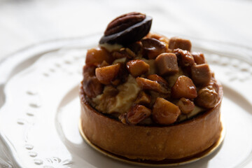 Close up Macadamia Tart on White Background
