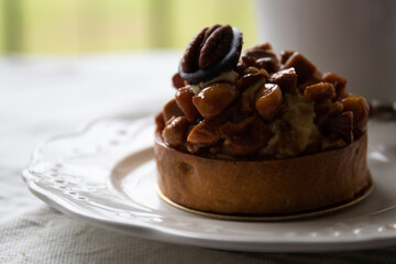 Close up Macadamia Tart on White Background
