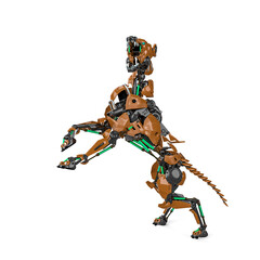 cyber dog is doing a argue pose in white background