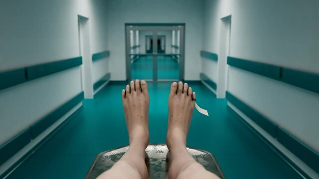 A dead man on a hospital bed. Corps on a gurney. Infection fatality of COVID-19