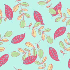 Seamless floral pattern in ethnic style. Abstract multi colored leaves on trendy  background. Vector illustration
