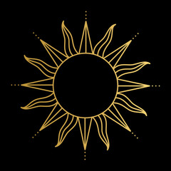 Abstract sun. Boho sun icon. Golden gradient color. Wicca, alchemy, mystical, magic, celestial, esoteric, sacred, spiritual, occultism inspired concept. Hand drawn vector.