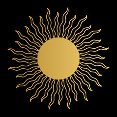 Abstract sun. Boho sun icon. Golden gradient color. Wicca, alchemy, mystical, magic, celestial, esoteric, sacred, spiritual, occultism inspired concept. Hand drawn vector.