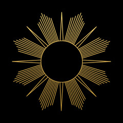 Abstract sun. Boho sun icon. Golden gradient color. Wicca, alchemy, mystical, magic, celestial, esoteric, sacred, spiritual, occultism inspired concept. Hand drawn vector.