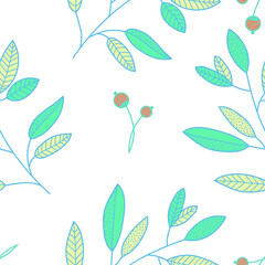 Seamless floral pattern in ethnic style. Abstract multi colored leaves on trendy  background. Vector illustration
