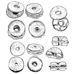 Sketch bagels. Vector   illustration.