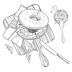 Bagel  sandwich.  Sketch illustration