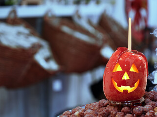 magical red apple for halloween night, glows in the dark